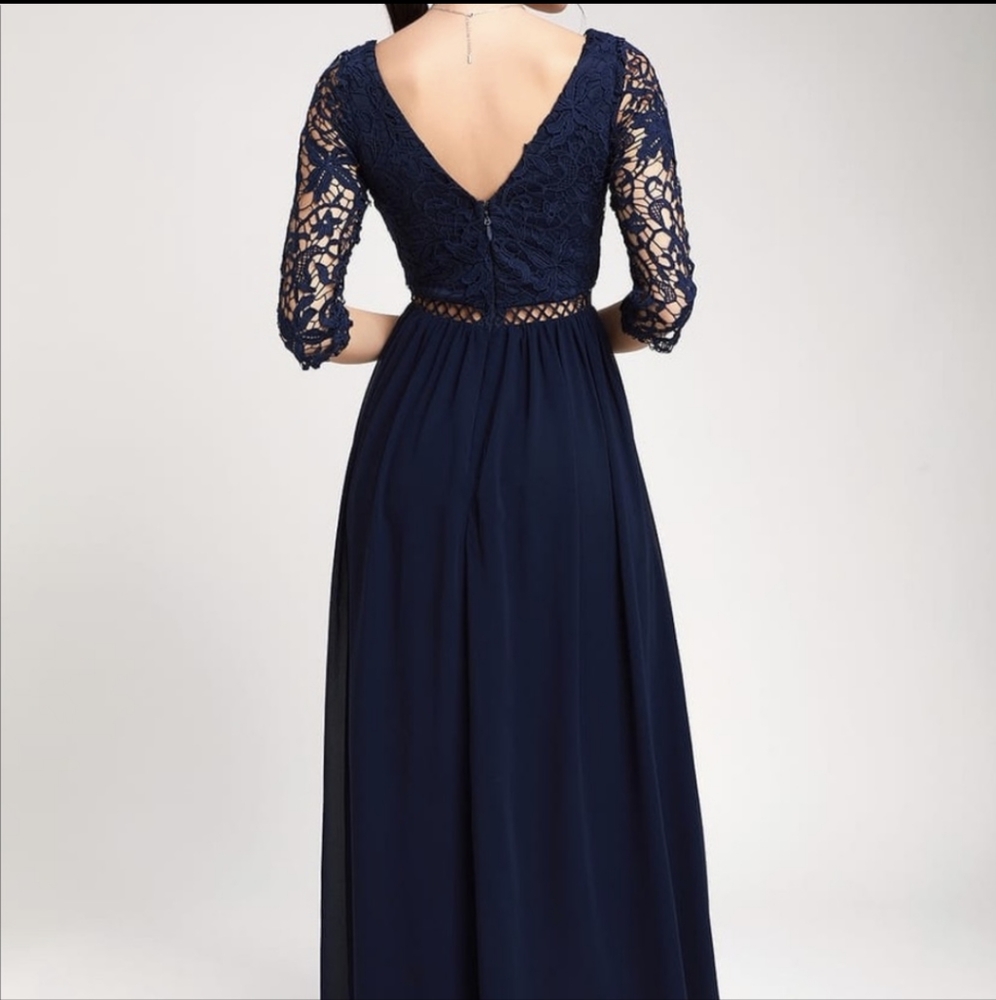 Lulu's Navy Crochet Sleeve Maxi Dress - Picture 2 of 9
